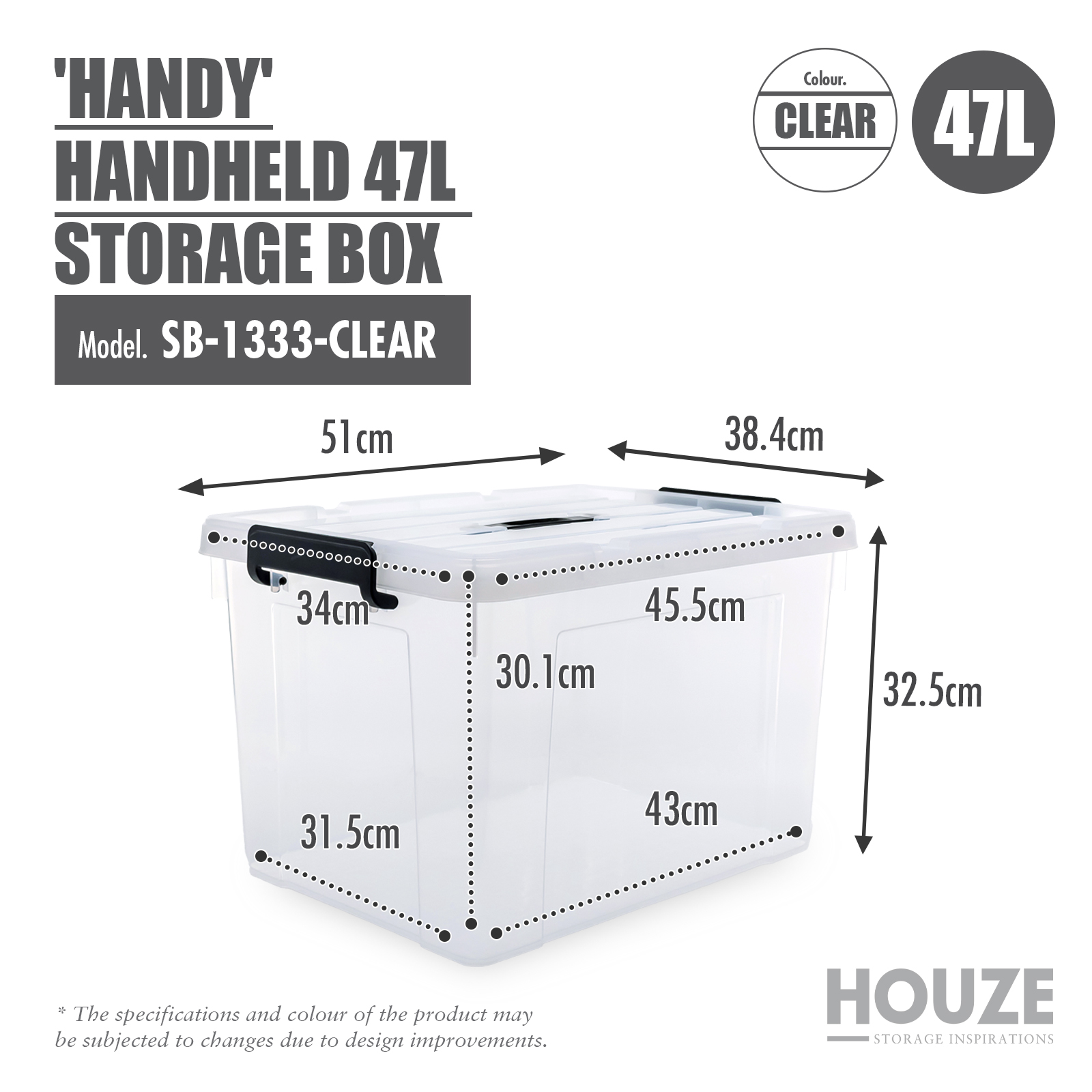 HOUZE - "HANDY' Handheld 20L|33L|47L|63L Storage Box: Your Storage Companion