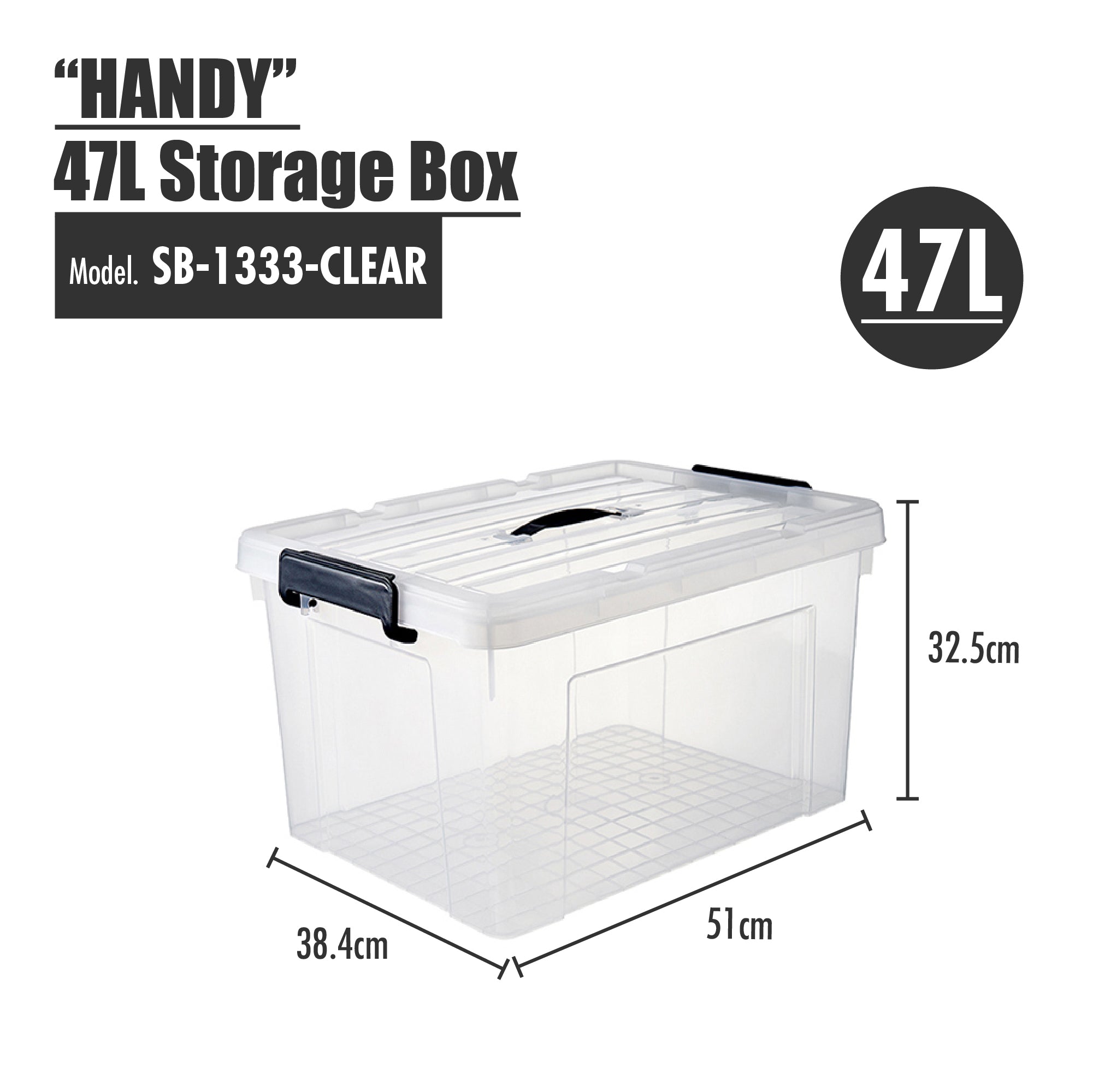 HOUZE - 'HANDY' Handheld 20L/33L/47L/63L Storage Box (Clear)