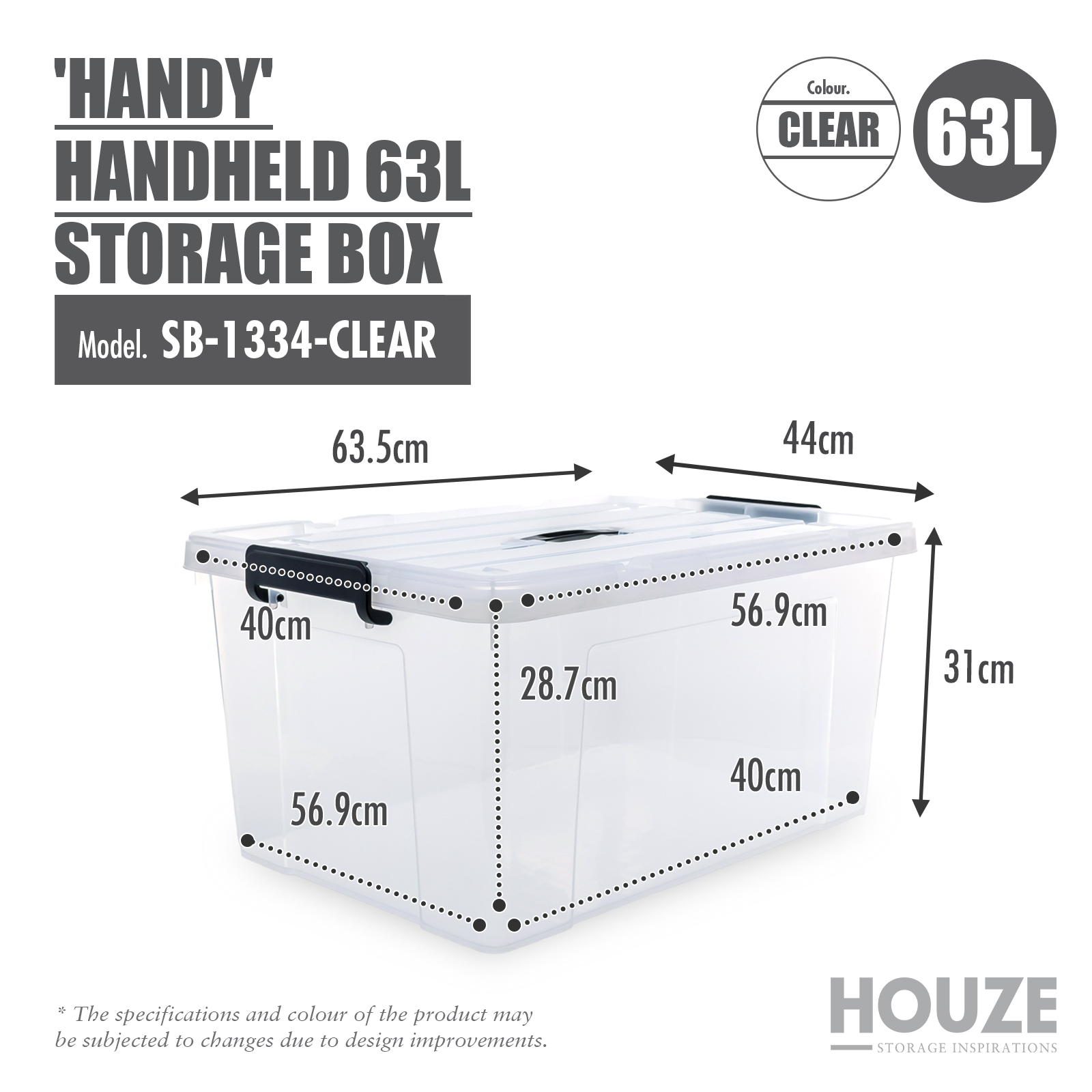 HOUZE - "HANDY' Handheld 20L|33L|47L|63L Storage Box: Your Storage Companion