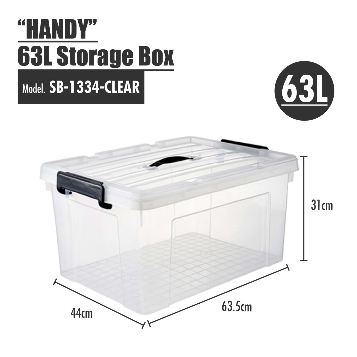 HOUZE - 'HANDY' Handheld 20L/33L/47L/63L Storage Box (Clear)