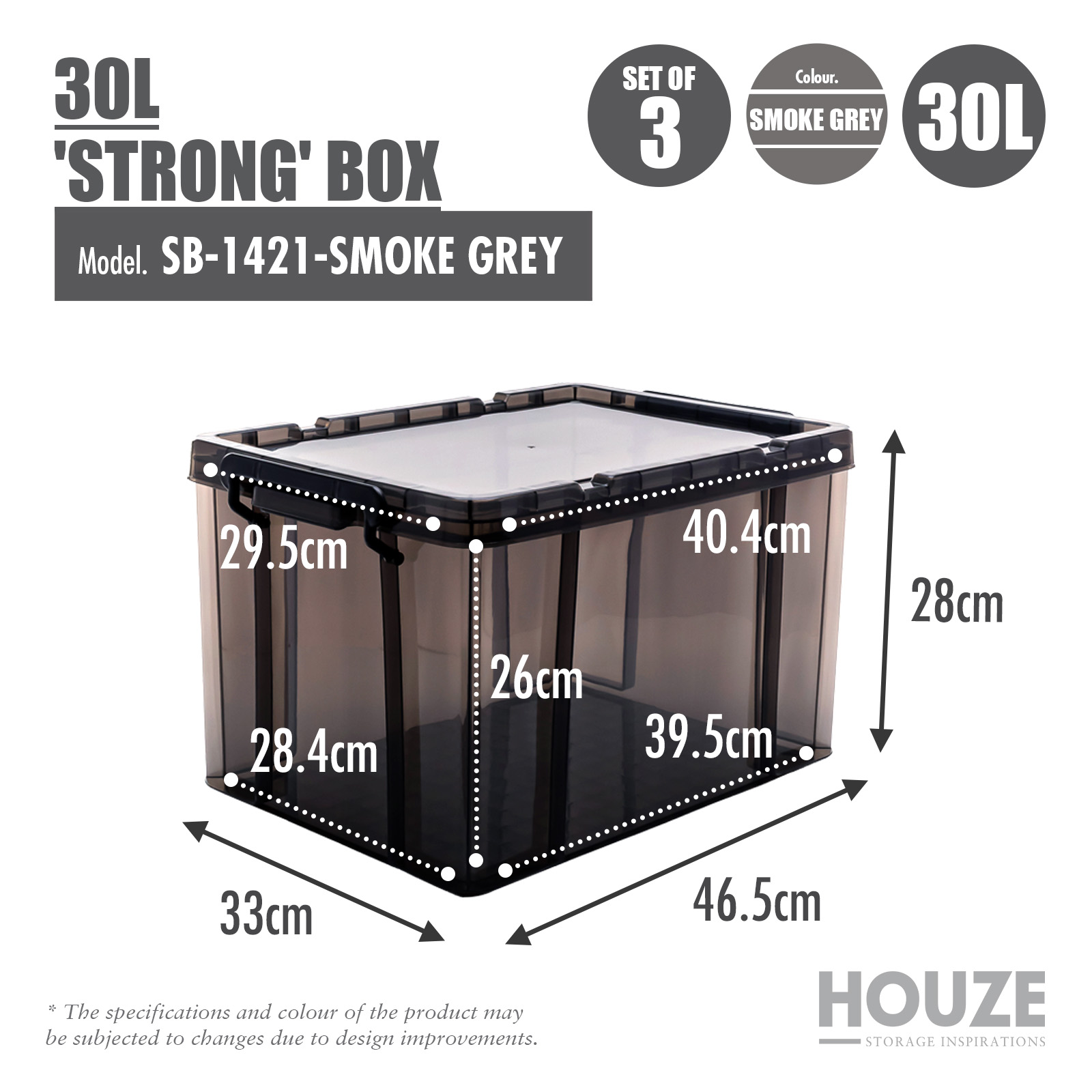 [SET OF 3] 30L/44L/75L/100L 'STRONG' Box (Smoke Grey)