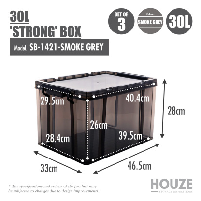 [SET OF 3] 30L/44L/75L/100L 'STRONG' Box (Smoke Grey)