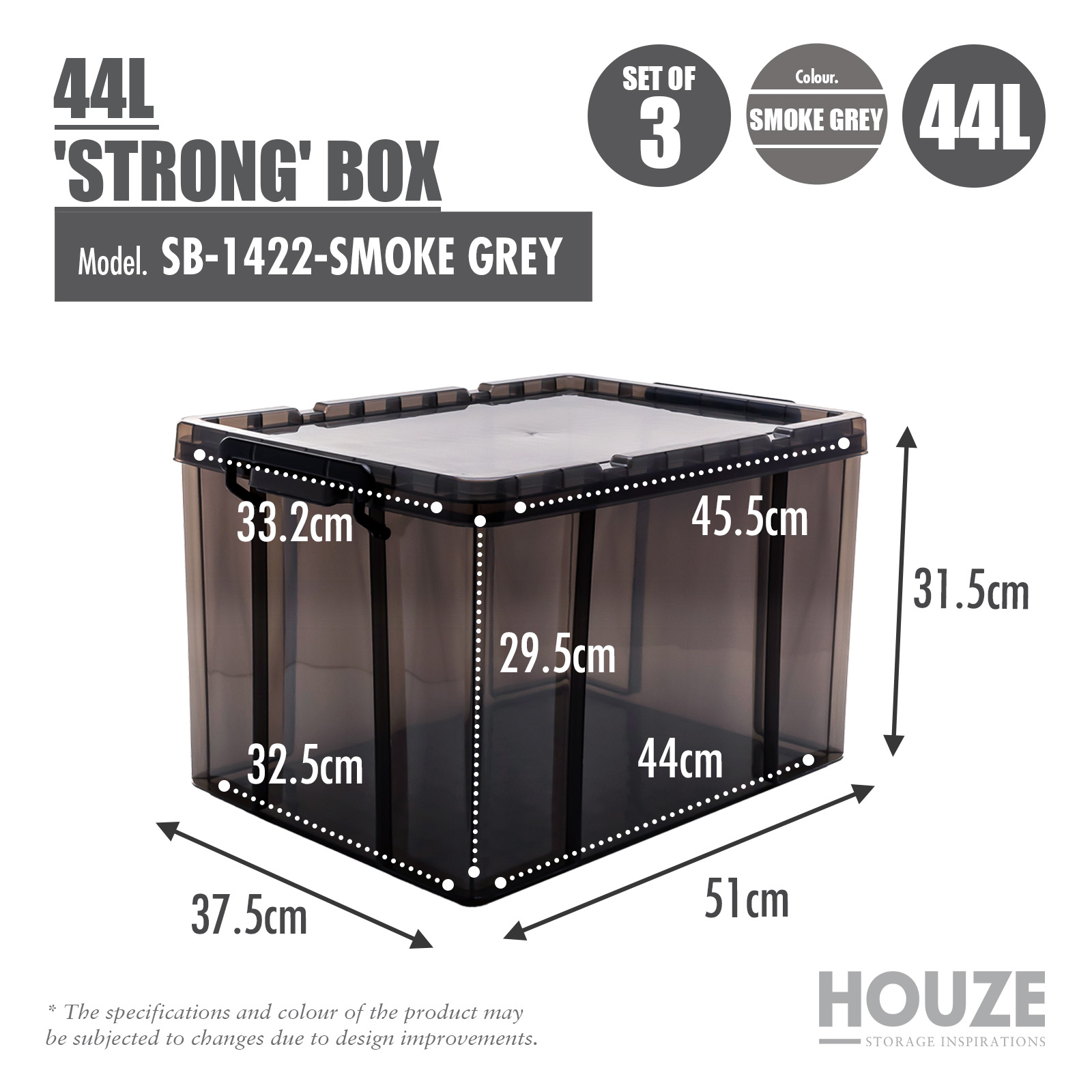 [SET OF 3] 30L/44L/75L/100L 'STRONG' Box (Smoke Grey)