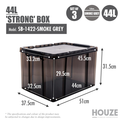 [SET OF 3] 30L/44L/75L/100L 'STRONG' Box (Smoke Grey)