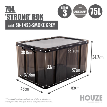 [SET OF 3] 30L/44L/75L/100L 'STRONG' Box (Smoke Grey)