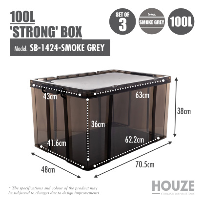 [SET OF 3] 30L/44L/75L/100L 'STRONG' Box (Smoke Grey)