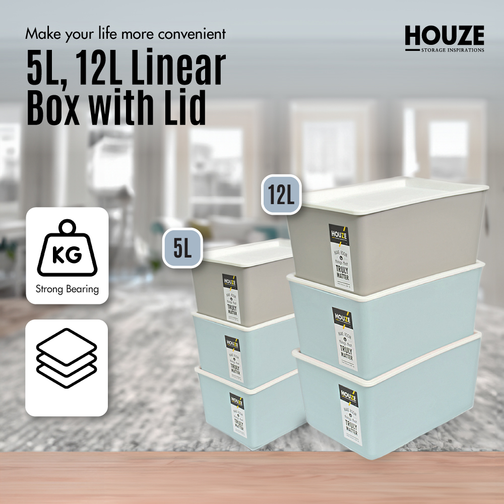 HOUZE - 12L Linear Storage Box with Lid [Set Of 3]