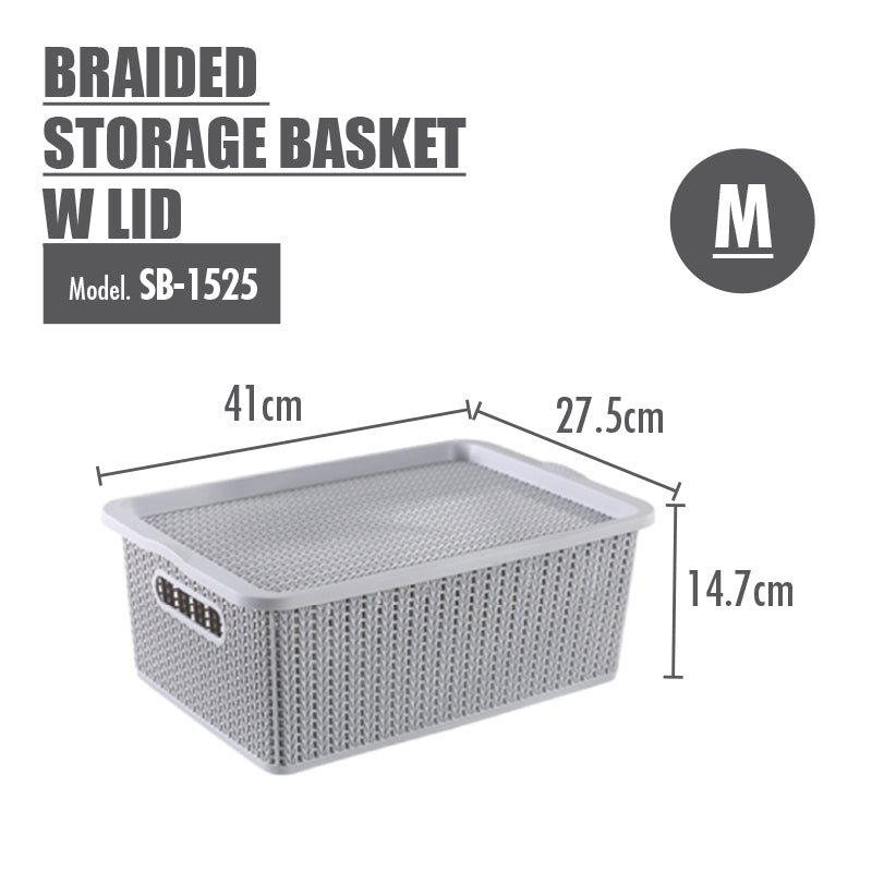 Braided Storage Basket with Lid (Medium)