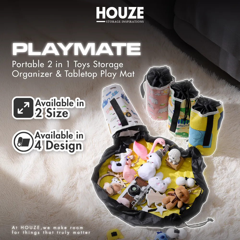 HOUZE - PLAYMATE Portable 2 in 1Toys Storage Organiser & Tabletop Play Mat (4Designs & 2Sizes)