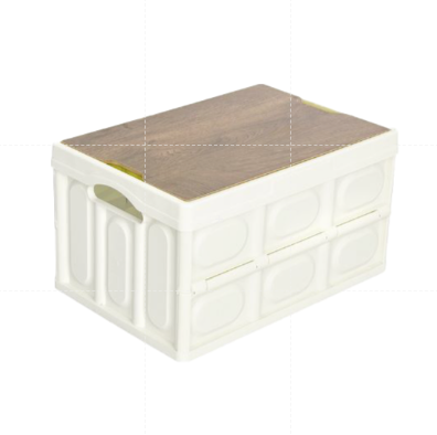 30L | 55L Foldable Storage Box with Wooden Lid (White) - Organizer | Space Saver | Plastic