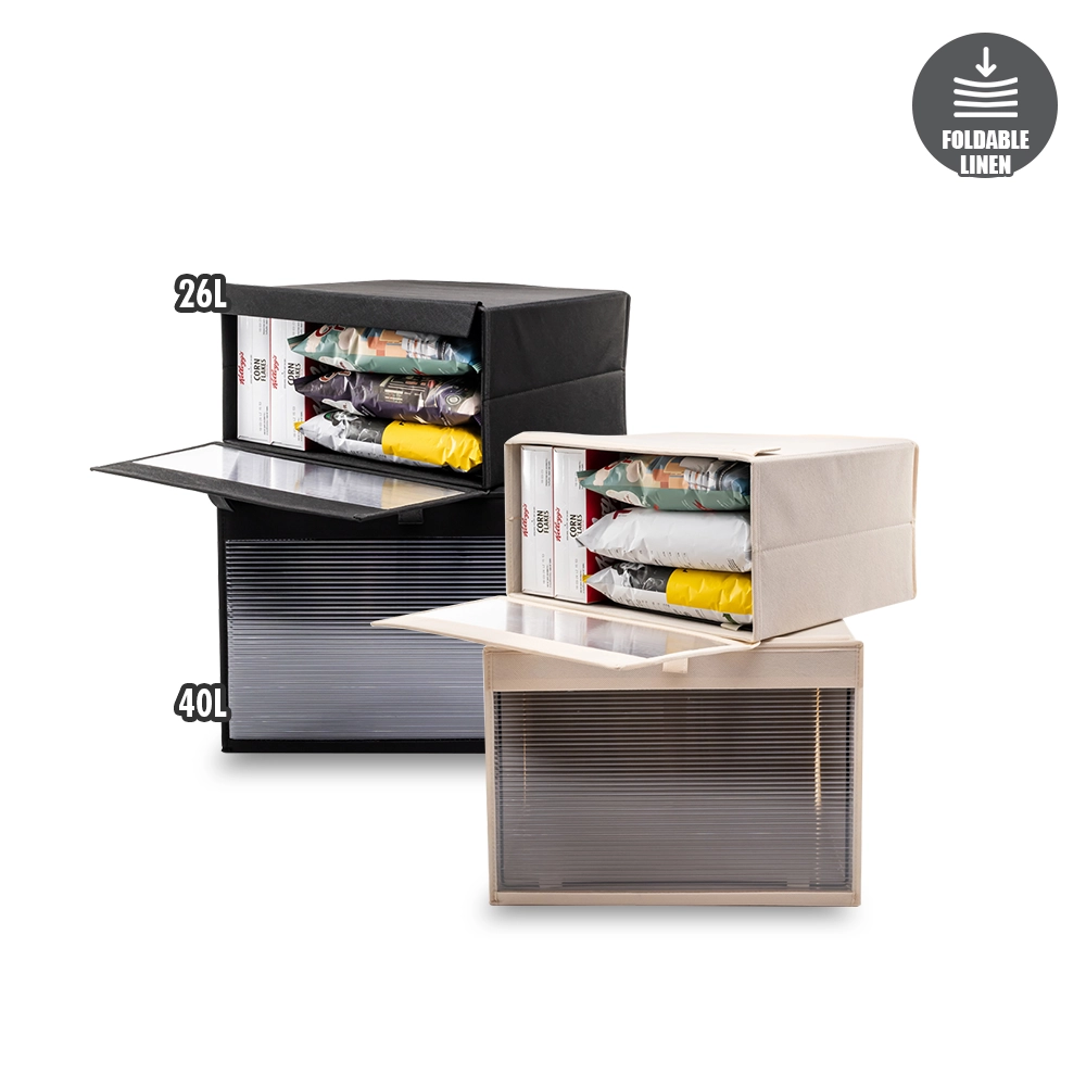 HOUZE - ‘KOEL’ 2 Sizes 26L|40L Front Opening Storage Cube Box (Beige | Black) - Collapsible | Fabric | Container | Case