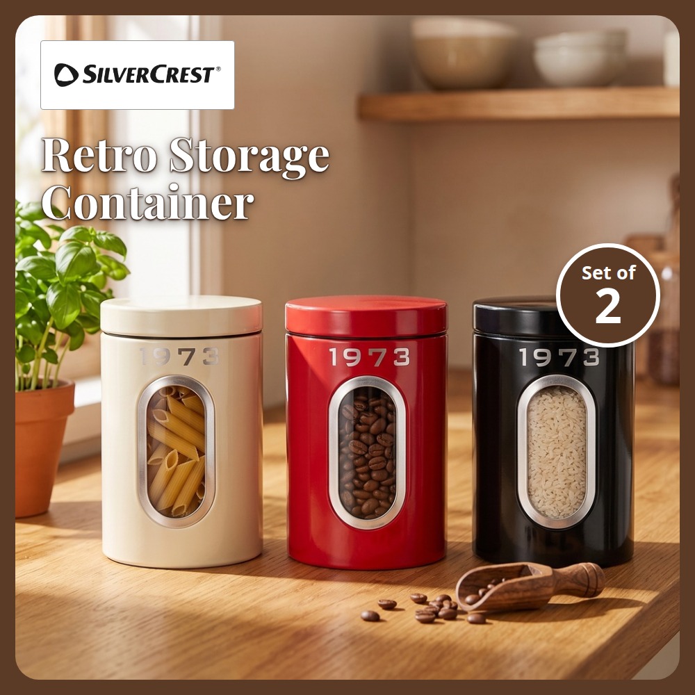 [HOUZE] 'SilverCrest' 1.5L Storage Container Set of 2 | Cream, Red, Black