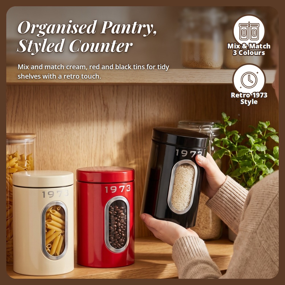 [HOUZE] 'SilverCrest' 1.5L Storage Container Set of 2 | Cream, Red, Black