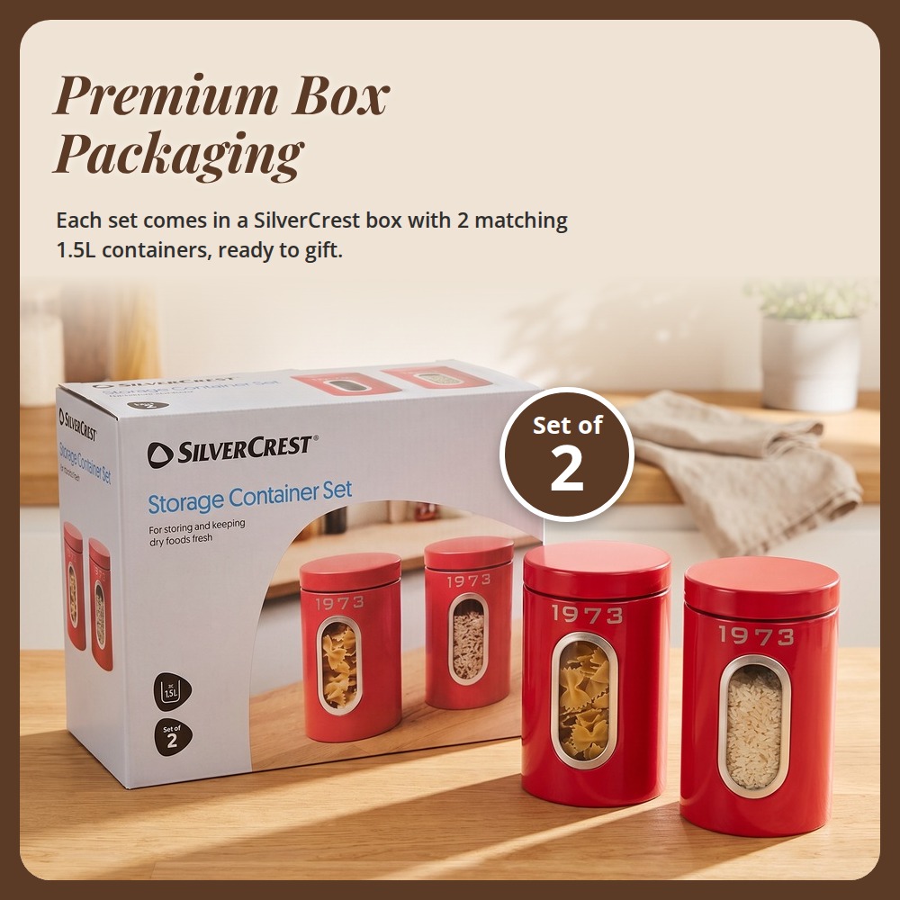 [HOUZE] 'SilverCrest' 1.5L Storage Container Set of 2 | Cream, Red, Black