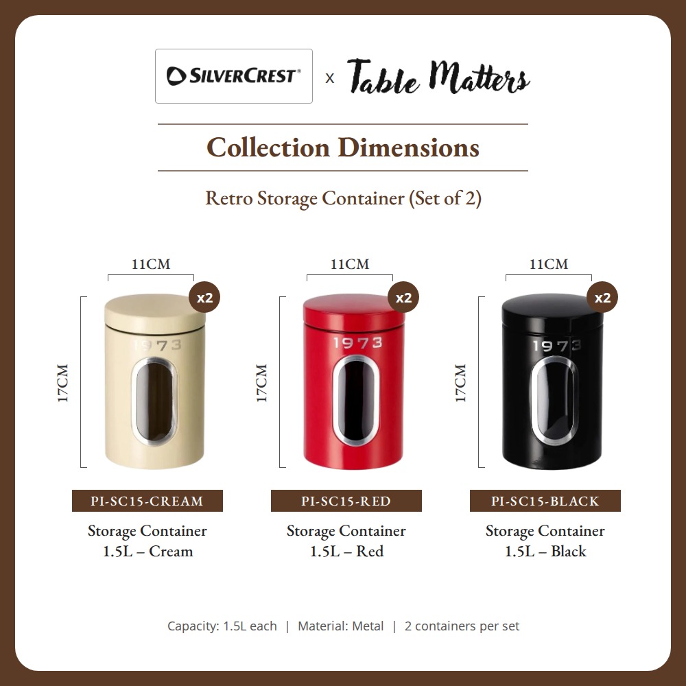 [HOUZE] 'SilverCrest' 1.5L Storage Container Set of 2 | Cream, Red, Black