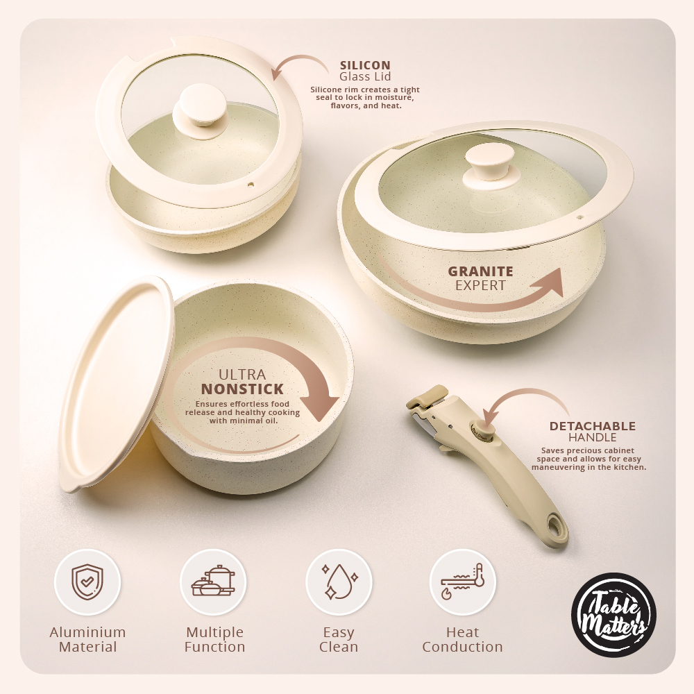 SnapChef - 10pcs Detachable Handle Cookware Set | Non Stick | Induction Friendly | Lightweight