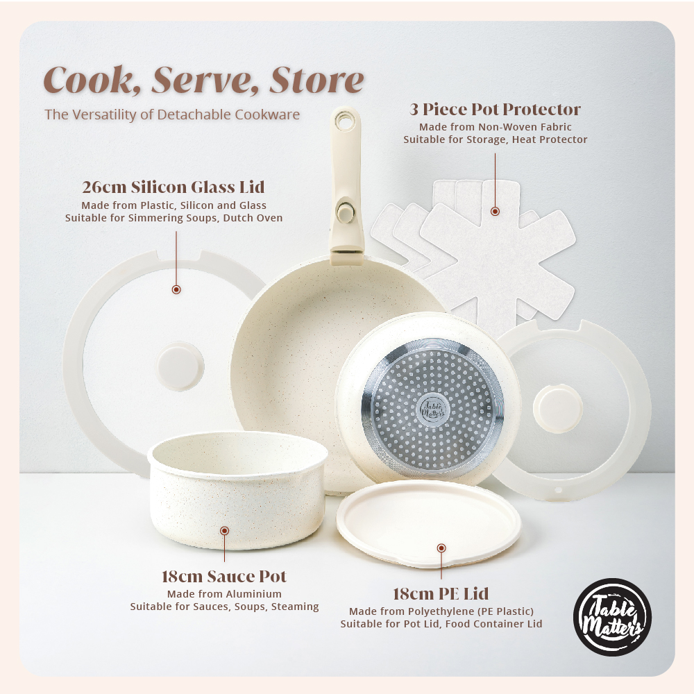 SnapChef - 10pcs Detachable Handle Cookware Set | Non Stick | Induction Friendly | Lightweight