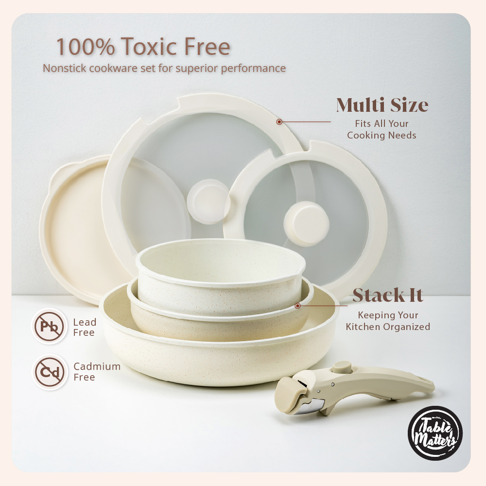 SnapChef - 10pcs Detachable Handle Cookware Set | Non Stick | Induction Friendly | Lightweight