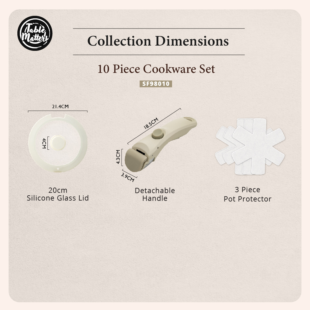 SnapChef - 10pcs Detachable Handle Cookware Set | Non Stick | Induction Friendly | Lightweight