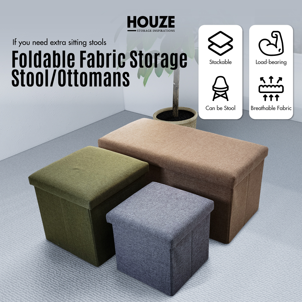HOUZE - Foldable Fabric Storage Stool | Ottoman 38cm - Bench | Chair | Organizer | Sofa | Case