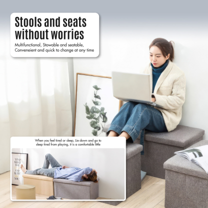 HOUZE - Foldable Fabric Storage Stool/Ottomans (30cm) - Available in 3 colors