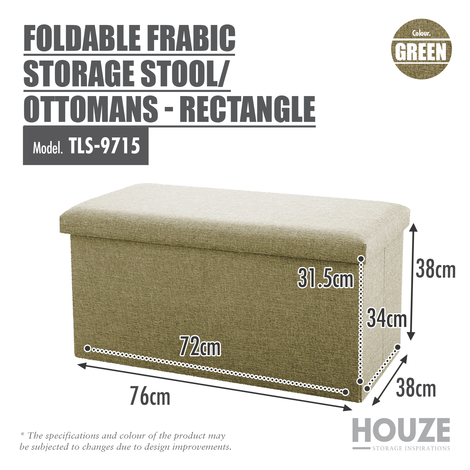 Foldable Fabric Storage Stool/Ottomans - Rectangle (Green)