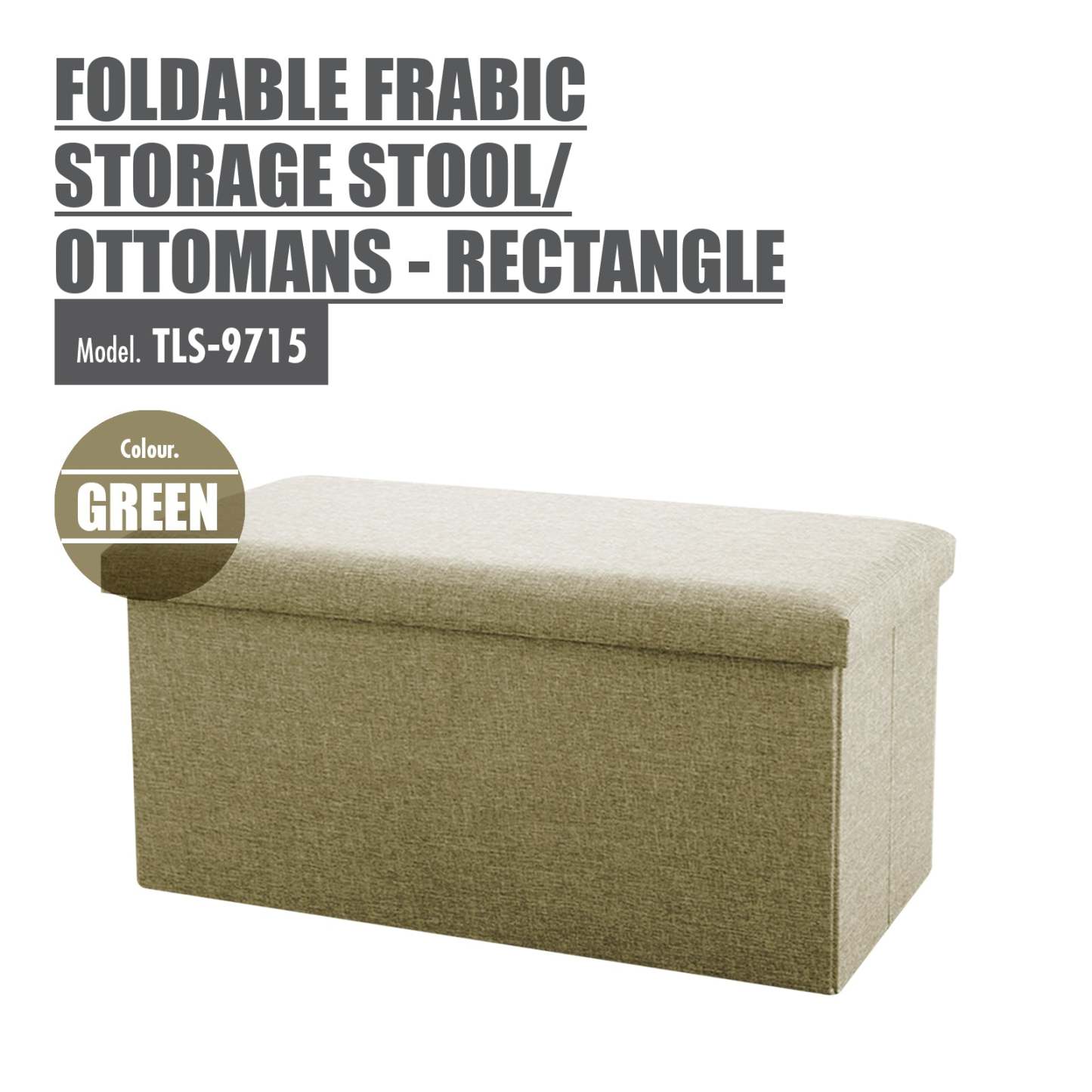 HOUZE - Foldable Fabric Storage Stool/Ottomans - Rectangle (Green)