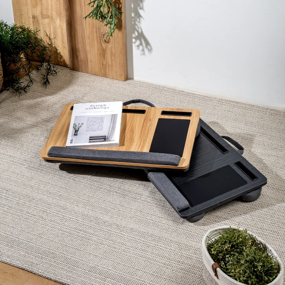 HOUZE - LapDesk Portable Cushion Laptop Table with Built-in Mousepad (Black|Walnut)