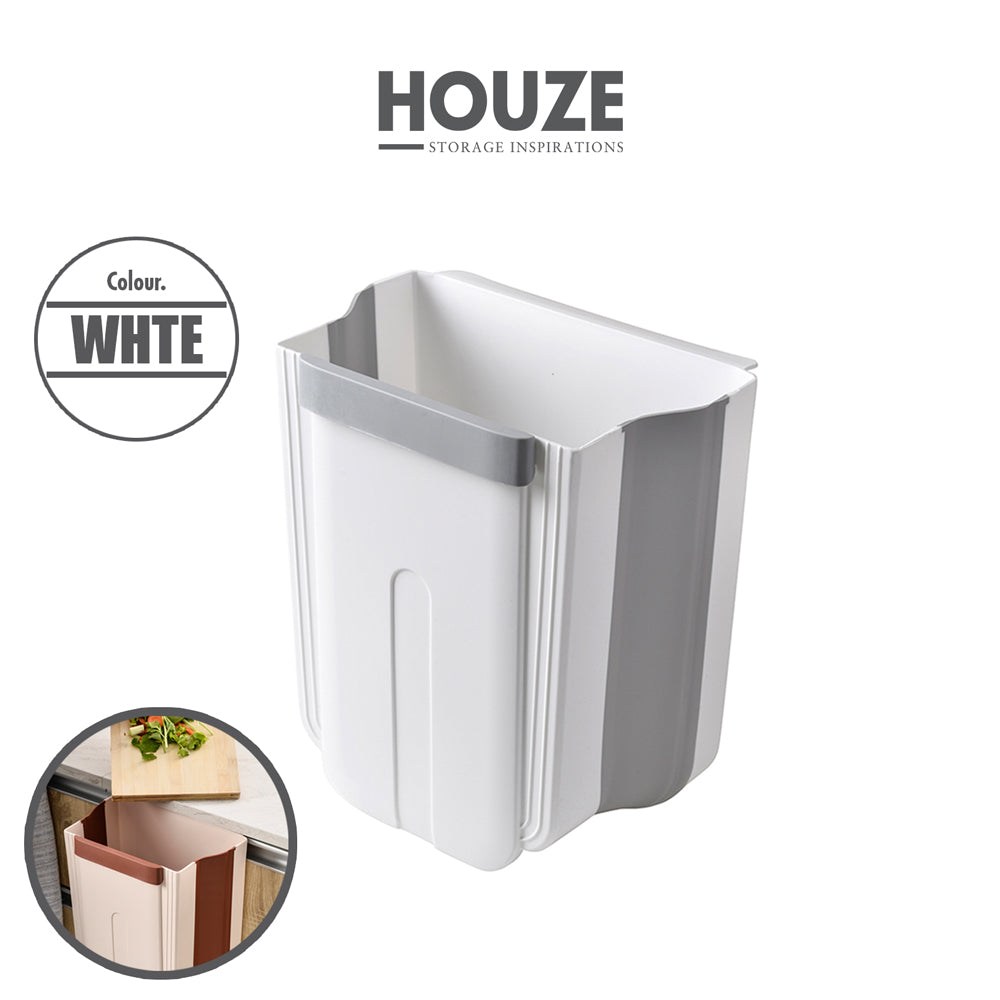 HOUZE - Multi-purpose Foldable Open Top Hanging  Wastebin (White)