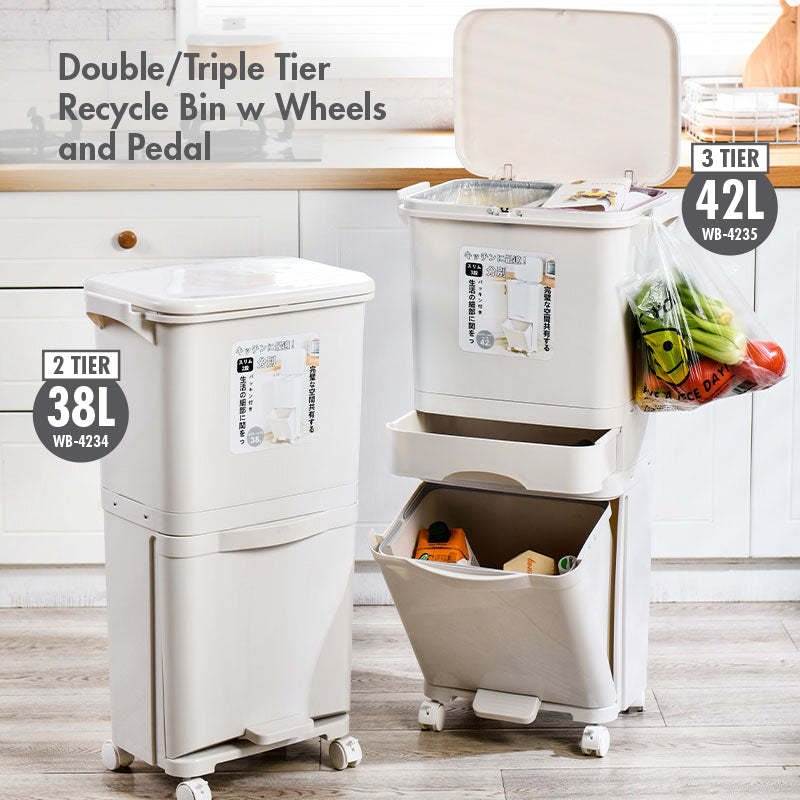 Double Tier Recycle Bin with Wheels and Pedal - HOUZE - The Homeware Superstore