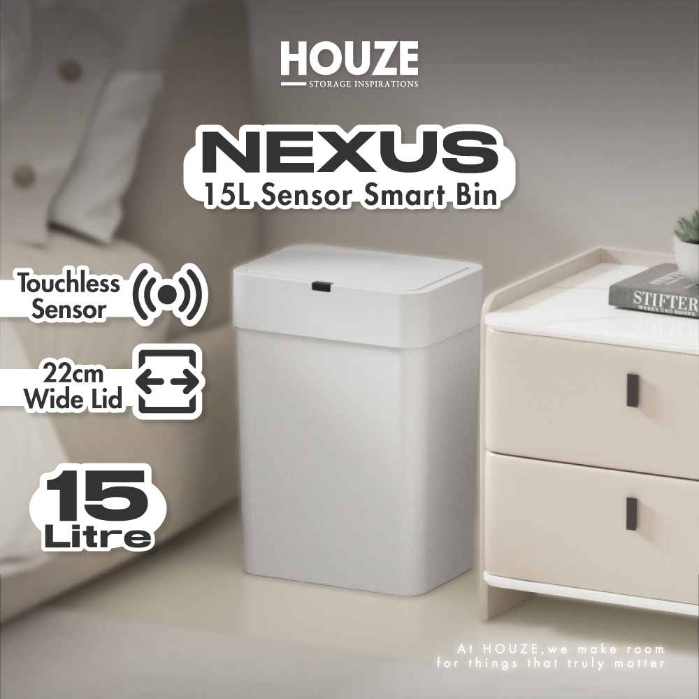 [HOUZE] 'Nexus' 15L Sensor Smart Bin with 1 Free Roll Trash Bag (15pcs) | Dust bin | Trash can | Garbage