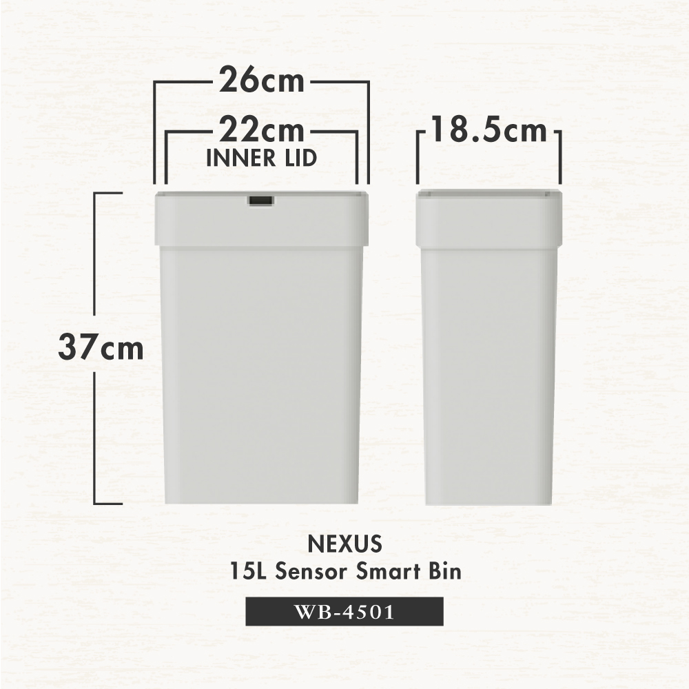 [HOUZE] 'Nexus' 15L Sensor Smart Bin with 1 Free Roll Trash Bag (15pcs) | Dust bin | Trash can | Garbage