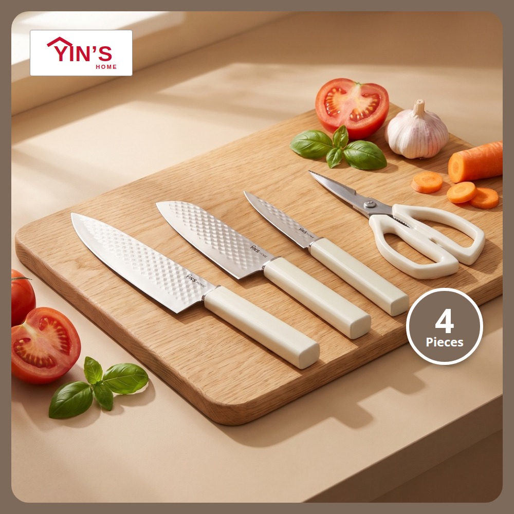 [Table Matters] Yin’s 4-Piece Kitchen Knife Set with Scissors | Cooking & Food Prep Set