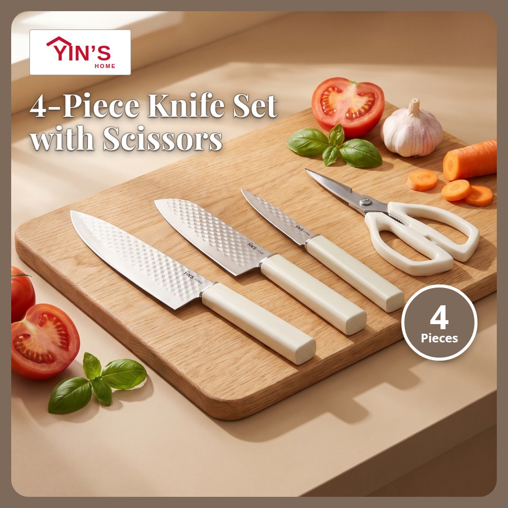 [Table Matters] Yin’s 4-Piece Kitchen Knife Set with Scissors | Cooking & Food Prep Set