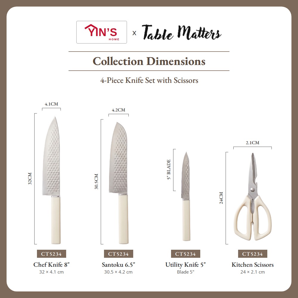 [Table Matters] Yin’s 4-Piece Kitchen Knife Set with Scissors | Cooking & Food Prep Set