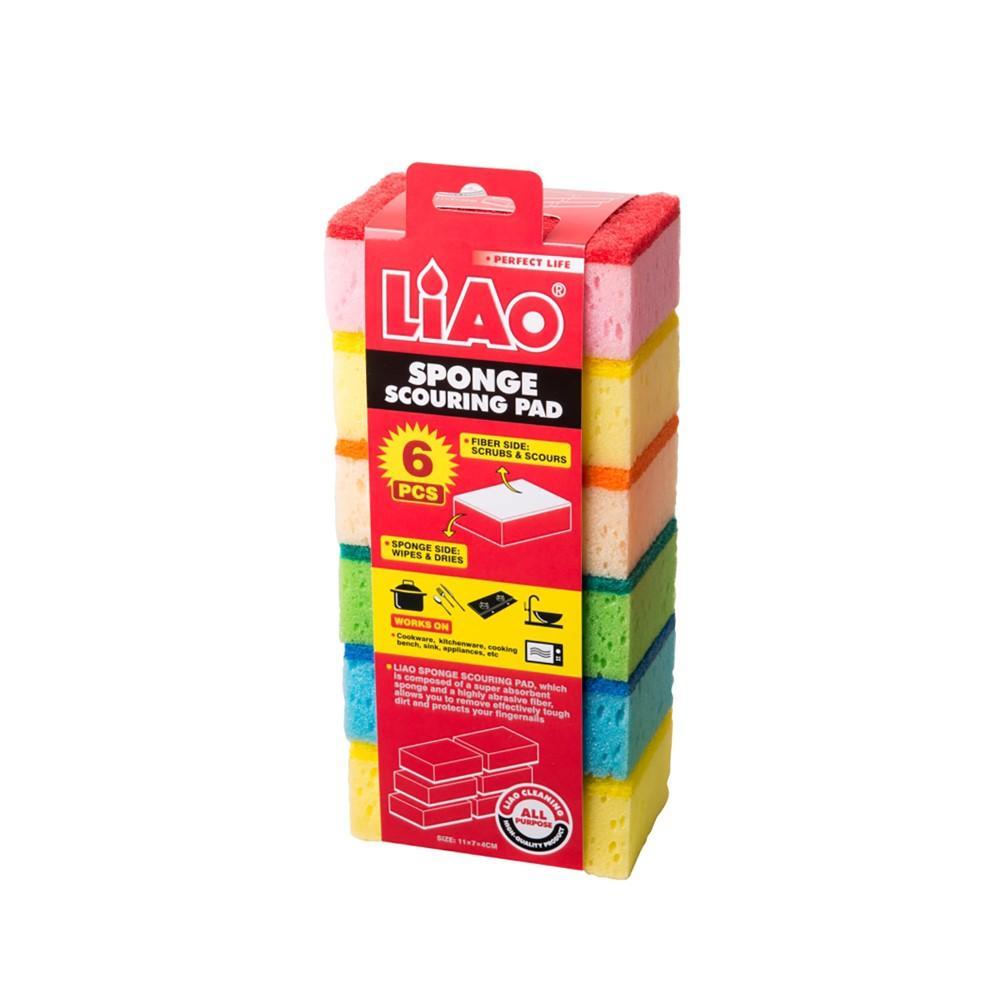 LIAO Sponge with Scouring Pad (Pack of 6) - HOUZE - The Homeware Superstore