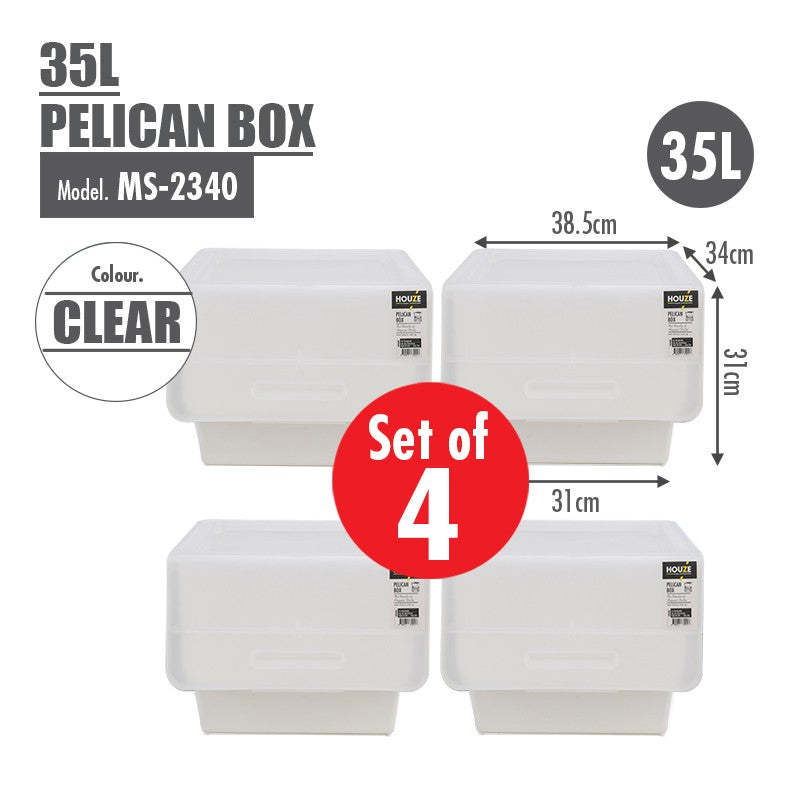[Bundle Deal] HOUZE - [Set Of 2 & 4] 35L Pelican Box 7 Color [Grey|Clear|Green|Blue|Yellow|Pink|Beige] - Organizer | Storage | Drawer