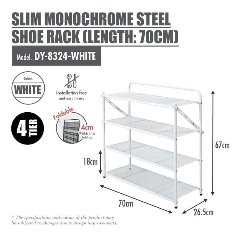 HOUZE - 'SLIM' Monochrome 4 Tier | 5 Tier | 6 Tier Steel Shoe Rack [Black | White] [Length: 70cm] - Storage | Organizer