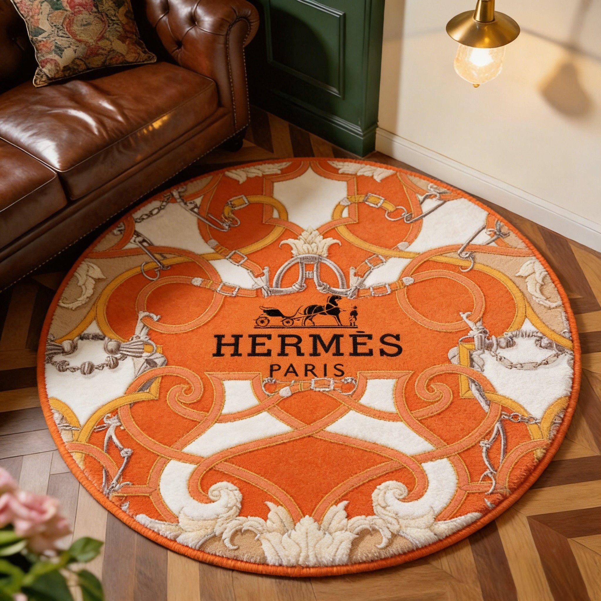 【エルメス】 ラグマット 円形 0229-4-12