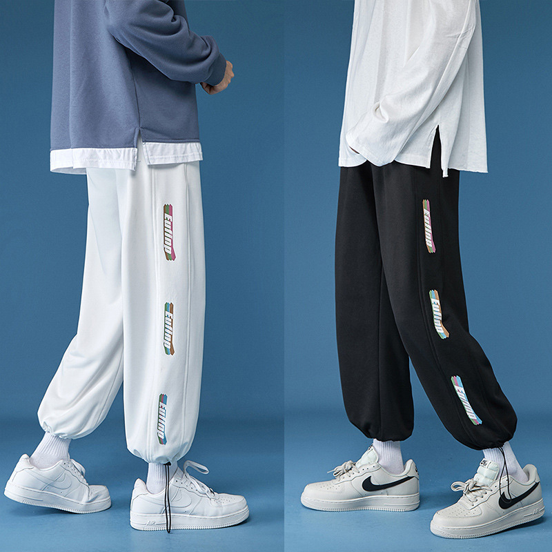 時尚薄款透氣垂感抽繩束腳運動直筒褲