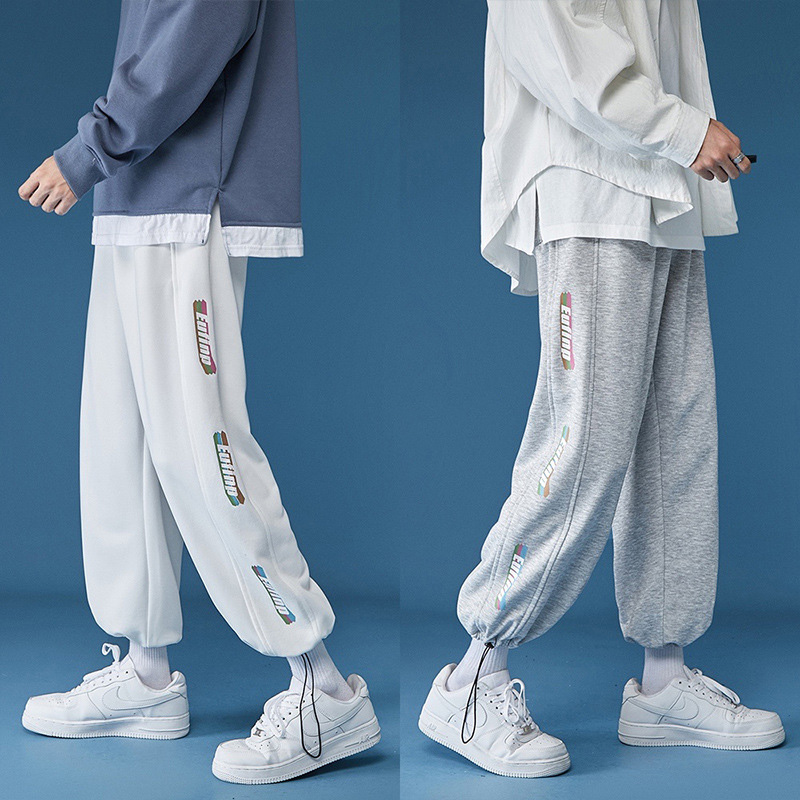 時尚薄款透氣垂感抽繩束腳運動直筒褲