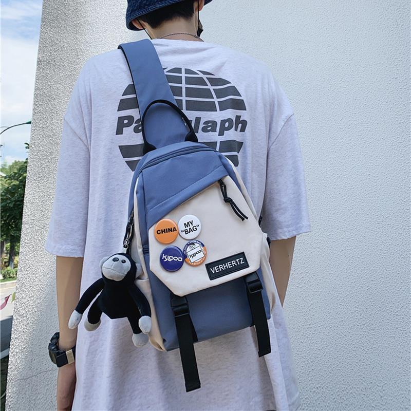 日系休閑大容量撞色斜挎單肩胸包-vivivale