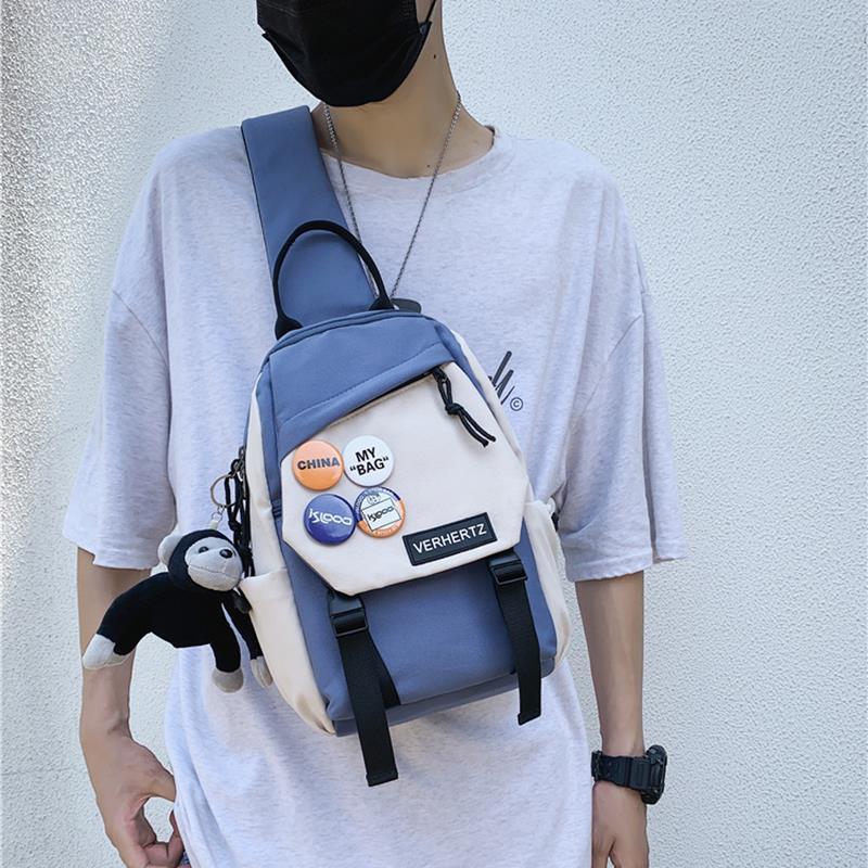 日系休閑大容量撞色斜挎單肩胸包-vivivale