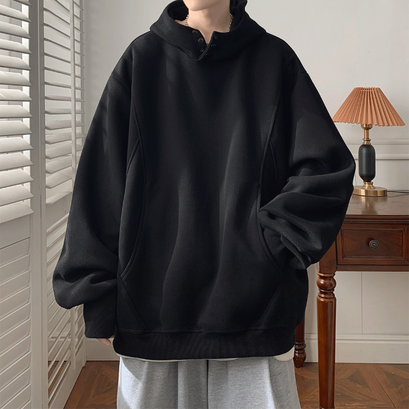 美式高街重磅百搭寬鬆oversize設計感連帽衛衣-vivivale