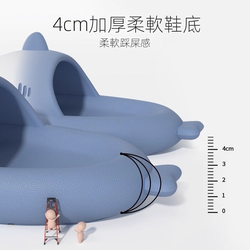 可愛鯊魚柔軟不累腳超厚鞋底情侶多巴胺拖鞋-vivivale