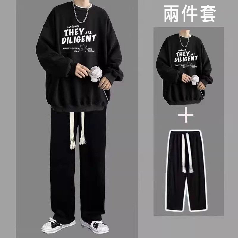 【單件/套裝】字母印花百搭衛衣+闊腿休閒褲褲裝兩件套套裝-vivivale