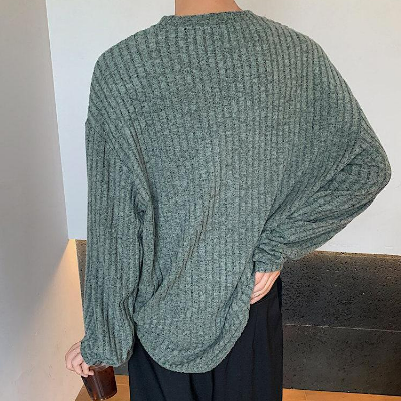 潮流坑條cleanfit慵懶風高級感圓領長袖t恤