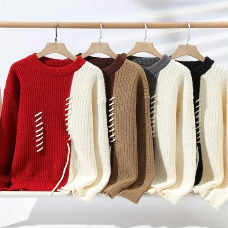 秋冬潮流撞色百搭保暖針織衫加厚內搭毛衣-vivivale