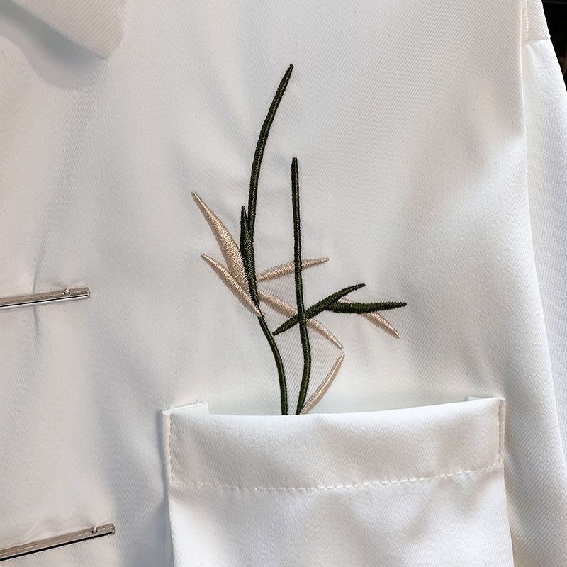 國風刺繡中式百搭休閒金屬痞帥長袖襯衫