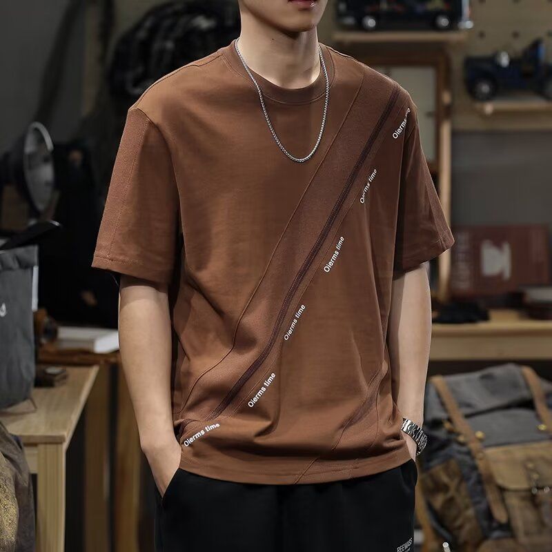 純棉簡約寬鬆休閒百搭潮流圓領短袖T恤-vivivale